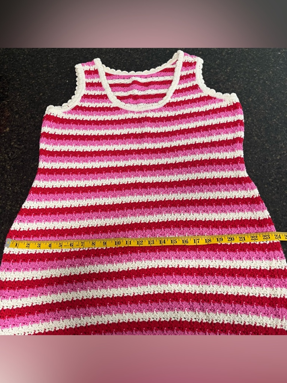 Kitri Red Pink White Sleeveless Striped Crochet Womens Sheath Midi Sweater Dress - Picture 10 of 14